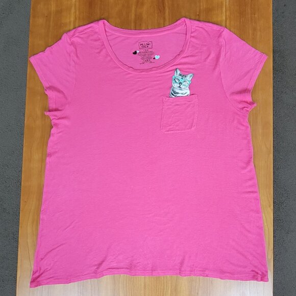 Pillow Talk Grey Kitten In Pocket Hot Pink Sleep Tee - L - Picture 4 of 7